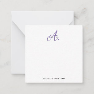 Elegant Purple Violet Script Monogram Card