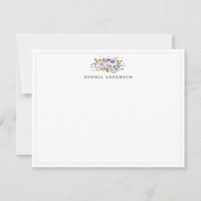 Elegant Purple Violet Stylish Floral Watercolor Card (Front)