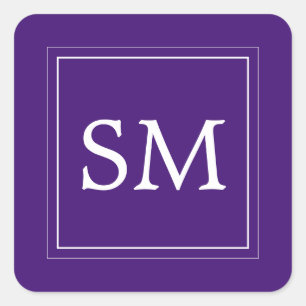 Elegant Purple Violet White Monogram Wedding Square Sticker