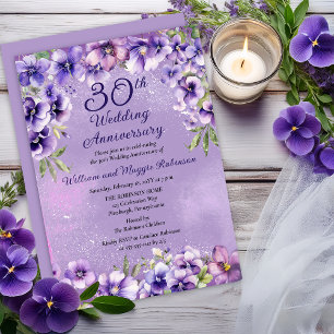 Elegant Purple Violets 30th Wedding Anniversary Invitation