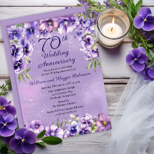 Elegant Purple Violets 70th Wedding Anniversary Invitation