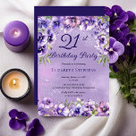 Elegant Purple Violets Floral 21st Birthday Party  Invitation<br><div class="desc">Elegant purple violets floral design "21st Birthday Party" design featuring a floral top and bottom swag of violets on a distressed violet and white stardust background.</div>