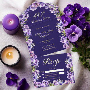 Elegant Purple Violets Floral 40th Birthday Party All In One Invitation