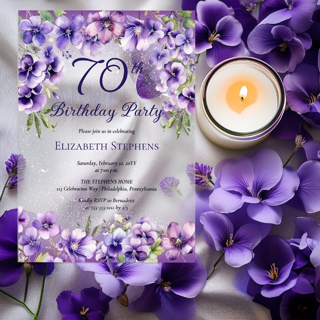 Elegant Purple Violets Floral 70th Birthday Party  Acrylic Invitations (Elegant Purple Violets Floral 70th Birthday Party Acrylic Invitations)