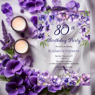 Elegant Purple Violets Floral 80th Birthday Party Acrylic Invitations