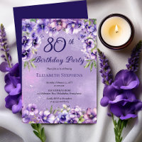 Elegant Purple Violets Floral 80th Birthday Party