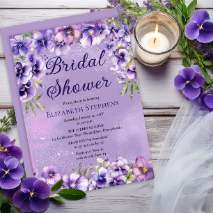 Elegant Purple Violets Floral Bridal Shower Invitation