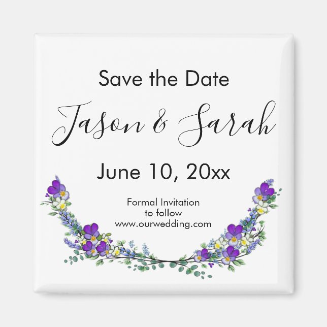 Elegant purple violets lavender SAVE THE DATE Magnet (Front)