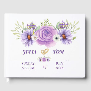 Elegant Purple Water Colour Floral Wedding Guest Book