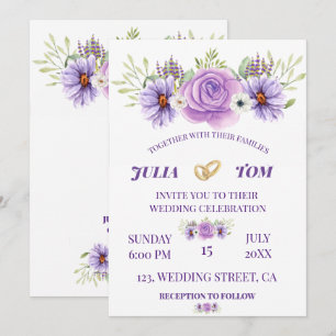 Elegant Purple Water Colour Floral Wedding Invitation