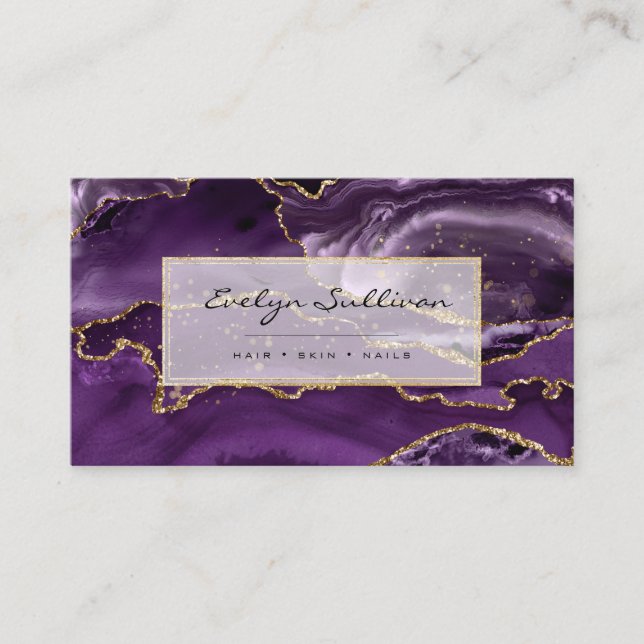elegant purple watercolor agate business card (Front)