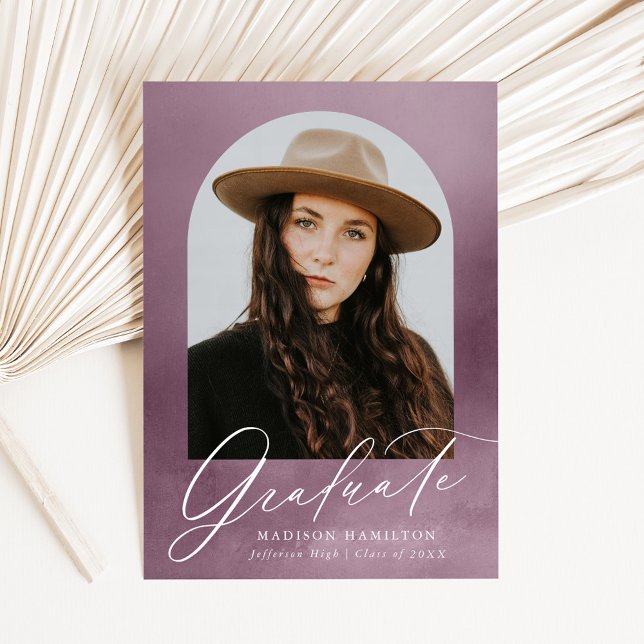 Elegant Purple Watercolor Arch Photo Graduation Announcement (Creator Uploaded)