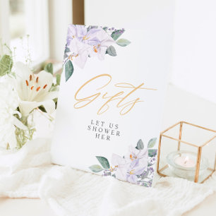 Elegant Purple Watercolor Bridal Shower Gifts Pedestal Sign