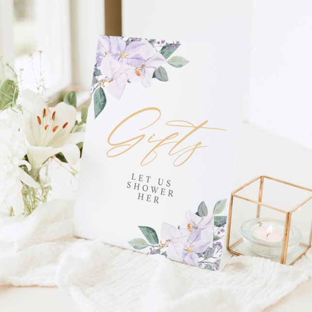 Elegant Purple Watercolor Bridal Shower Gifts  Pedestal Sign (Creator Uploaded)