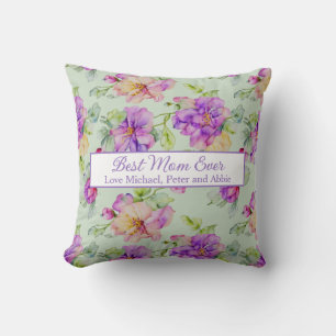 Elegant purple watercolor floral Best Mom Ever Cushion