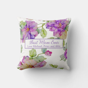 Elegant purple watercolor floral Best Mom Ever Cushion