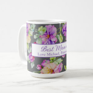 Elegant purple watercolor floral Best Mum Ever Coffee Mug
