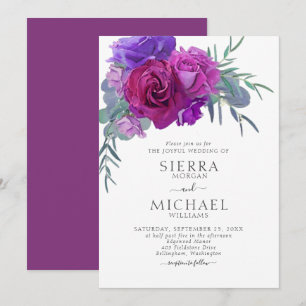 Elegant Purple Watercolor Floral Botanical Wedding Invitation