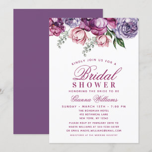 Elegant Purple Watercolor Floral Bridal Shower Invitation