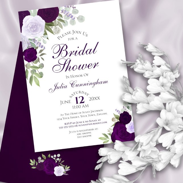Elegant Purple Watercolor Floral Bridal Shower Invitation (Creator Uploaded)