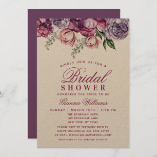 Elegant Purple Watercolor Floral Bridal Shower Invitation