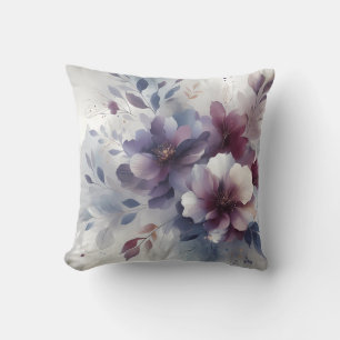 Elegant Purple Watercolor Floral  Cushion