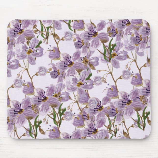 Elegant Purple Watercolor Floral Mouse Pad (Front)