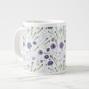 Elegant Purple Watercolor Floral Pattern Large Coffee Mug