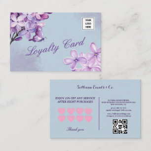 Elegant Purple Watercolor Floral QR Code Logo Loyalty Card
