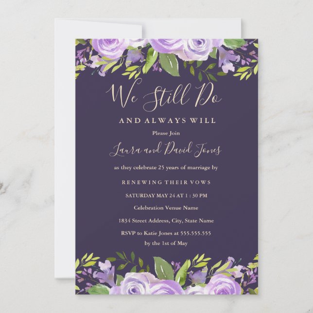 Elegant Purple Watercolor Floral Vow Renewal Invitation (Front)