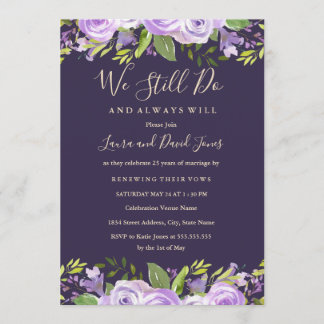 Elegant Purple Watercolor Floral Vow Renewal Invitation