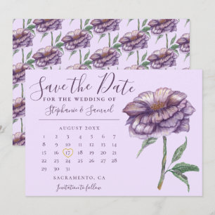 Elegant Purple Watercolor Floral Wedding Calendar Save The Date