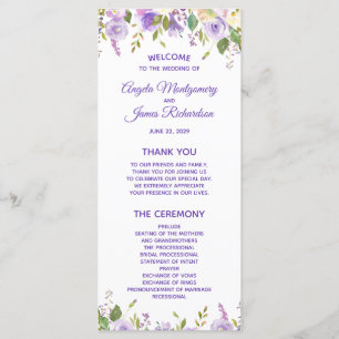 Elegant Purple Watercolor Floral Wedding Ceremony Programme