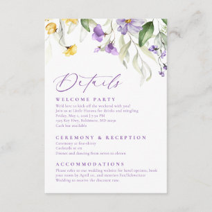 Elegant Purple Watercolor Floral Wedding Enclosure Card