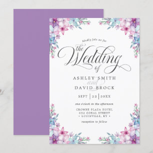 Elegant Purple Watercolor Floral Wedding Invitation
