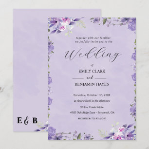 Elegant Purple Watercolor Floral Wedding  Invitation