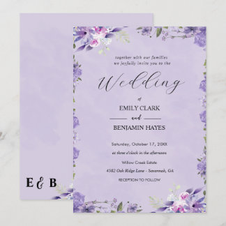 Elegant Purple Watercolor Floral Wedding  Invitation