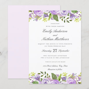 Elegant Purple Watercolor Floral Wedding Invitation
