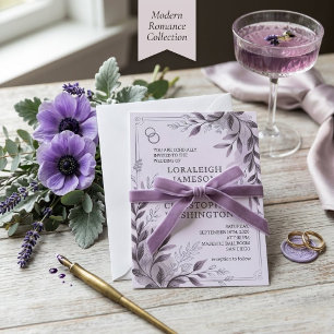 Elegant Purple Watercolor Floral Wedding Invitation