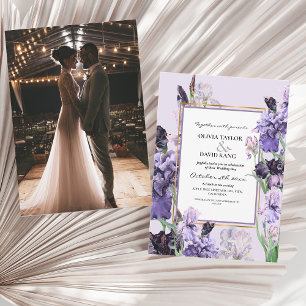 Elegant Purple Watercolor Floral Wedding Invitation