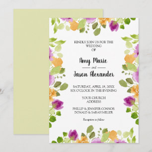Elegant Purple Watercolor Floral Wedding Invites