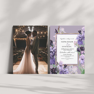Elegant Purple Watercolor Floral Wedding Photo   Invitation