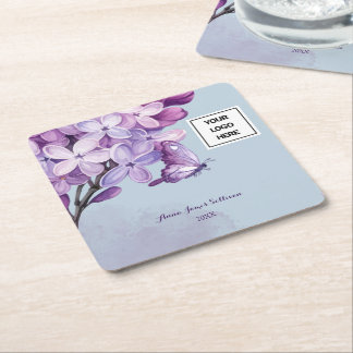 Elegant Purple Watercolor Floral Wedding Planner Square Paper Coaster