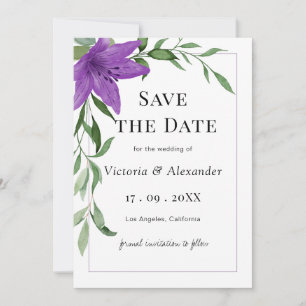 Elegant Purple Watercolor Floral Wedding Save The Date