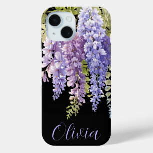 Elegant purple watercolor floral wisteria iPhone 15 case