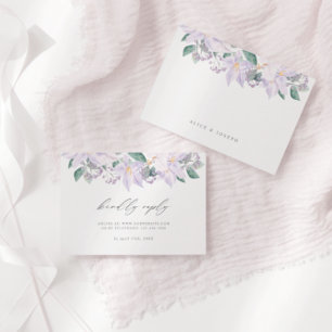 Elegant Purple Watercolor Flowers & Greenery RSVP Card