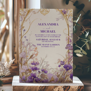 Elegant Purple Watercolor Flowers Greenery Wedding Invitation