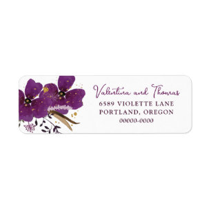 Elegant Purple Watercolor Flowers Label