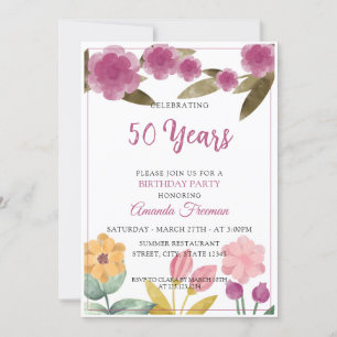 Elegant Purple Watercolor Flowers Mother Birthday Invitation