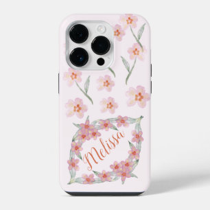 Elegant Purple Watercolor Flowers Personalise name iPhone 14 Pro Case